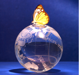 Globe with butterfly on top